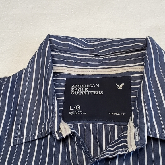 American Eagle, Large, Blue Pinstripe Long Sleeve - Picture 2 of 9